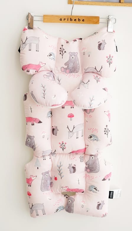 เบาะรองรถเข็น คาร์ซีท ARIBEBE ผ้า MICROMODAL ลายสัตว์ป่า ชมพู_10